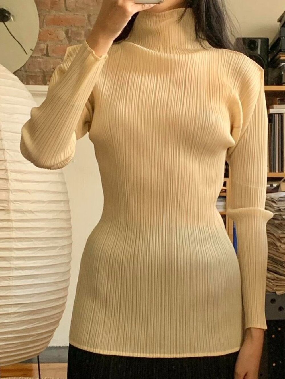 Issey Miyake Pleats Please Turtleneck Top Cream Beige JP3